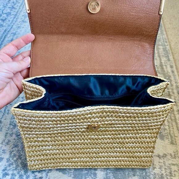 Dune London Chestnut Vegan Leather Raffia Handbag - Picture 5 of 9